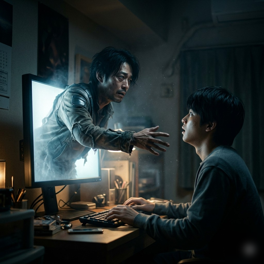 未来の自分が画面から現れる